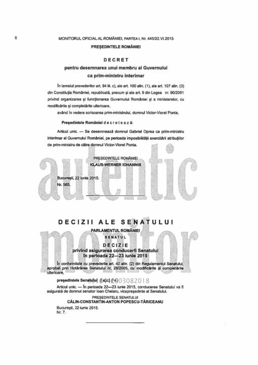 Iohannis semneaza decretul de intermiat al lui Gabriel Oprea pentru ca Victor Ponta era in imposibilitate de exercitare a atributiilor sale- Q Magazine