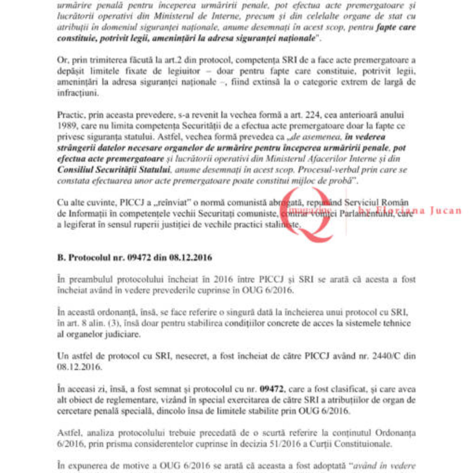 Exclusiv Q Magazine. Sesizarea CCR pentru protocoalele SRI din 2009 și 2016. DOCUMENT (15)