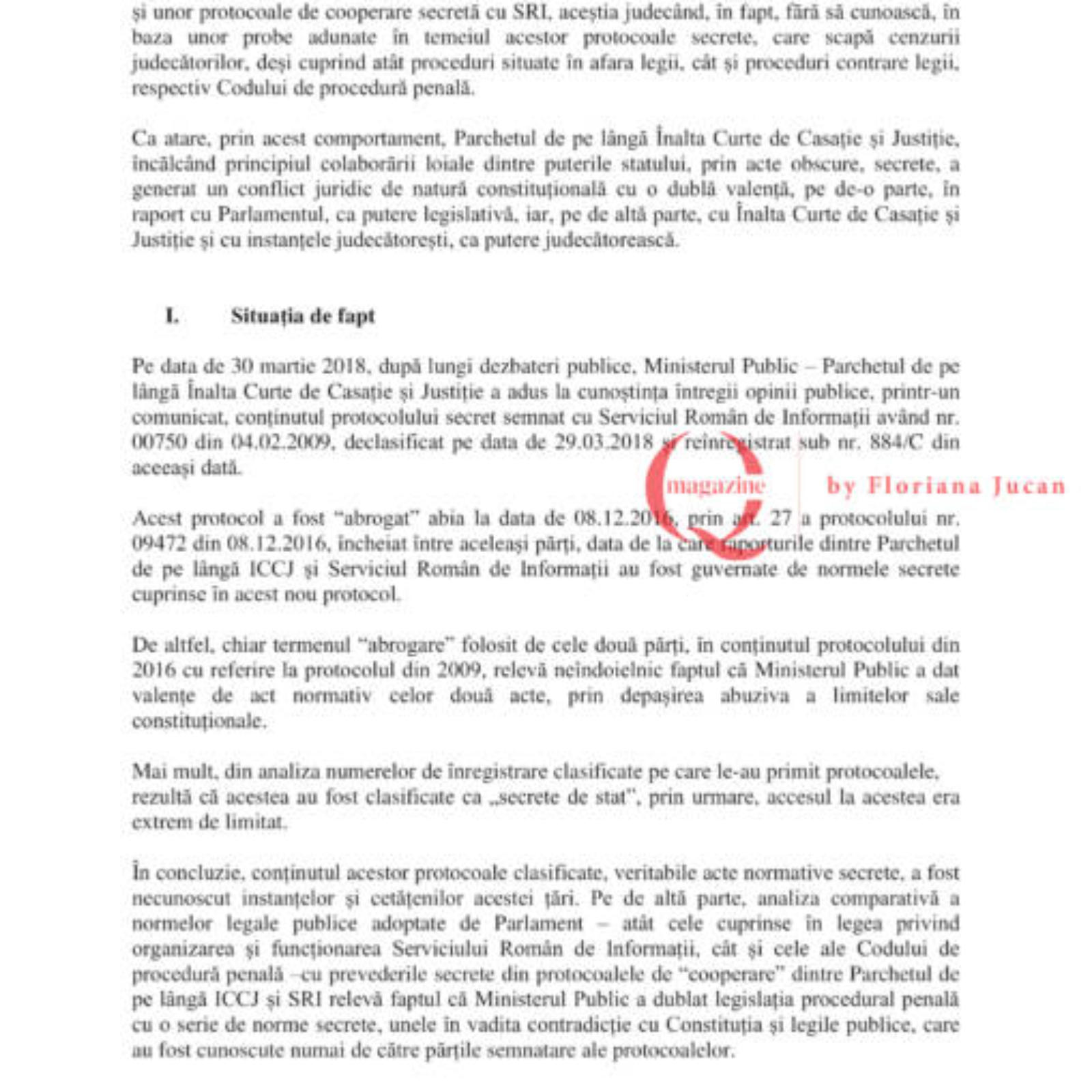 Exclusiv Q Magazine. Sesizarea CCR pentru protocoalele SRI din 2009 și 2016. DOCUMENT (3)