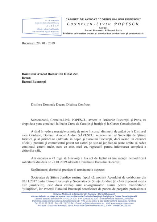Scrisoarea Profesorului Corneliu Liviu Popescu – Baroul București – Juridice.ro – Q Magazine (1)