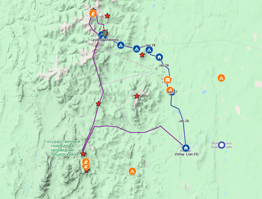 Harta traseului urmat de excursioniști în 1959.